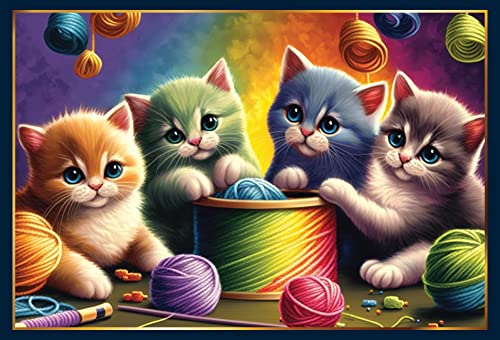 Piece of Mind Wollekatzen Puzzle 1000 Teile - 50x70 cm - Katzenpuzzel mit bunten Garnknäueln, Tiere, Stricken & Häkeln - Puzzel für Erwachsene, Geschenk für Katzenliebhaber von Piece of Mind