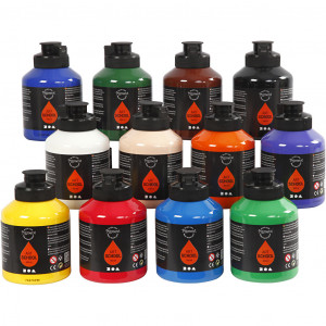 Acrylfarbe, Mattglänzend, Standard-Farben, 12x500ml/ 1 Pck von Pigment Art School