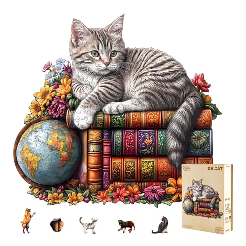 Holzpuzzles für Erwachsene - Dr. Katzenpuzzle für Erwachsene, einzigartige Formpuzzle, 245 Teile Holzpuzzles, Holzpuzzles Erwachsene, Familienpuzzle, Wandkunst Puzzle Leinwand (L-34.0 * 30.0 cm) von Pijesaksa