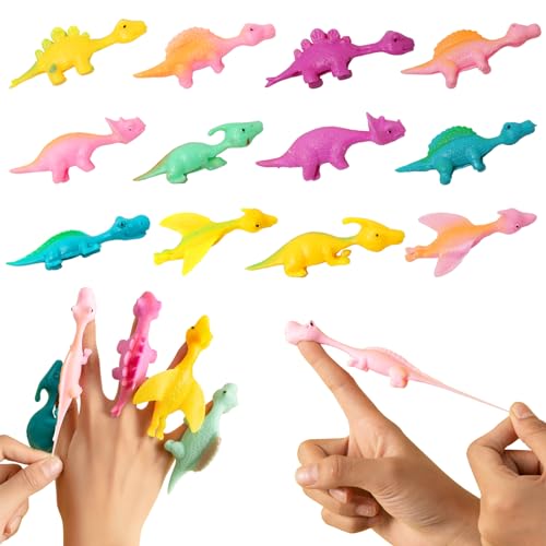 Pilikoll 40 Stück Schleuder Dinosaurier Fingerspielzeug Slingshot Dinosaur Finger Toys Elastischer Fliegender Finger-Dinosaurier Dinosaurier Schleuder Spielzeug für Kinder Party Tasche Füller von Pilikoll