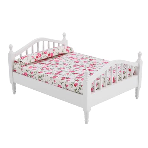 Miniature Dollhouse Bed,Wooden Dollhouse Furniture Set for Doll & Baby Dolls – Elegant Floral Bedding for Dollhouse Bedroom – Nice 1:12 Scale Dollhouse Accessories, Stylish & Rea von Pilipane