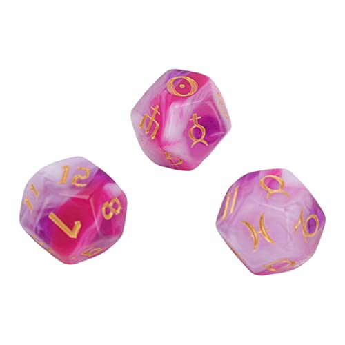 Pilipane Yhedral Würfel-Set (3-teilig) DND Würfel, astrologisches Würfel-Set 12 Seiten Glitzer-Runen-Würfel, leicht lesbar für Tisch-Brettspiel-Spielzeug(rosa) von Pilipane