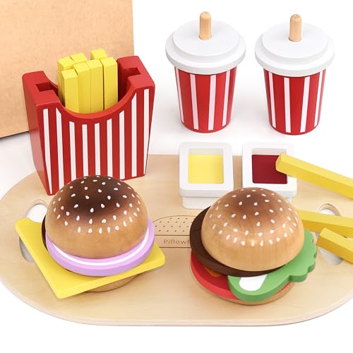 Pillowhale Holz-Burger & Pommes Set – Kinderküche & Kaufladen Zubehör, Rollenspiel Fast-Food Spielzeug, Geschenk ab 3 Jahren Pillowhale Holz-Burger & Pommes Set – Kinderküche & Kaufladen Zubehör, Rollenspiel Fast-Food Spielzeug, Geschenk ab 3 Jahren von Pillowhale