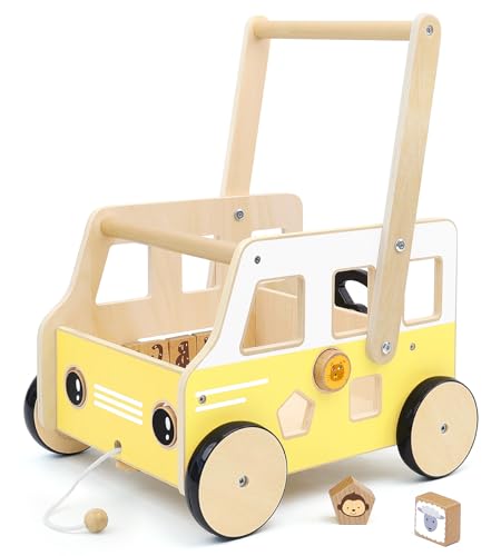 Pillowhale Lauflernwagen Holz,Multifunktion Baby Lauflernhilfe mit Form-Sortierer,Laufen Lernen,Baby Walker Spielzeug Geschenk für Kleinekinder Kinder 1-3 Jahre von Pillowhale