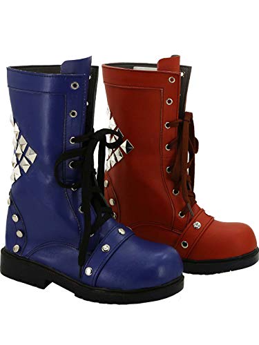 PinLian Damen Harley Cosplay Rot Blau Halbstiefel Stiefelette Flache Schuhe Halloween Kostüm (UK 2,5) von PinLian