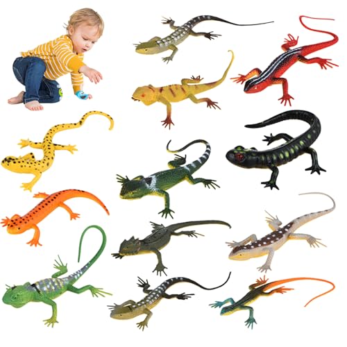 12pcs Figur Stil künstliche realistische falsche Echsenpädagogik 3-5 Zoll Reptilienspielzeug, Geschenke für Kinder, Fake von Pineeseatile