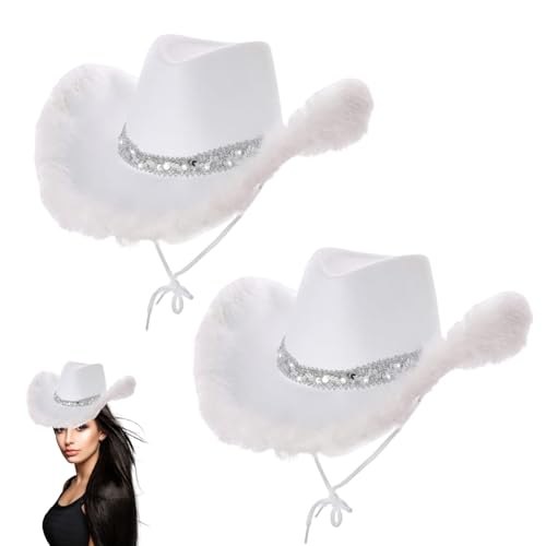 2pcs Cowgirl -Hüte für Frauen flauschiger Schwirge weißer Cowboyhut mit Kostüm Damen Festival Cowboy Kostümzubehör weiß Cowboy Hut von Pineeseatile