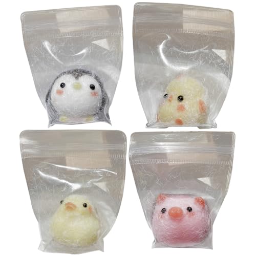 4pcs Squeeze Toy Niedliche Tierstress -Relief -Spielzeug lebhafte Resilient Squeeze -Spielzeug weiches Silikon -Dekompression Spielzeug für Kinder Erwachsene, Ente + Schwein + Hühnchen + Pinguin, Squ von Pineeseatile