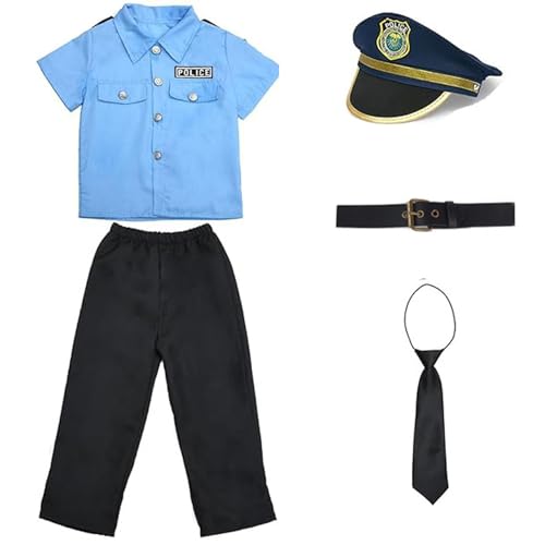 5pcs/festgelegtes Polizeikostüm, Soft Polyester Polizist Kostüm für Jungen, Dress -up Kids Officer, Kids Cop Uniform mit Accessoires für Cosplay -Party, L, Polizei für Jungen von Pineeseatile