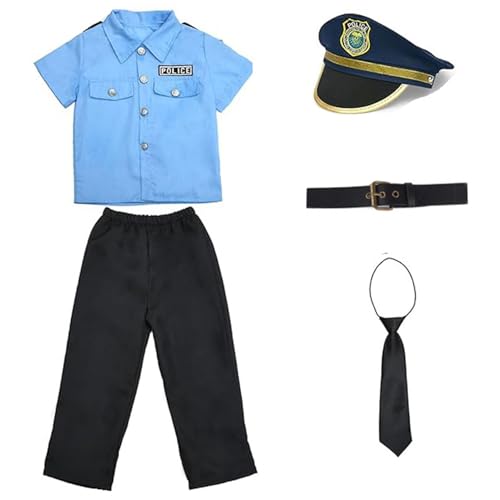 5pcs/festgelegtes Polizeikostüm, Soft Polyester Polizist Kostüm für Jungen, Dress -up Kids Officer, Kids Cop Uniform mit Accessoires für Cosplay -Party, M, Polizei für Jungen von Pineeseatile