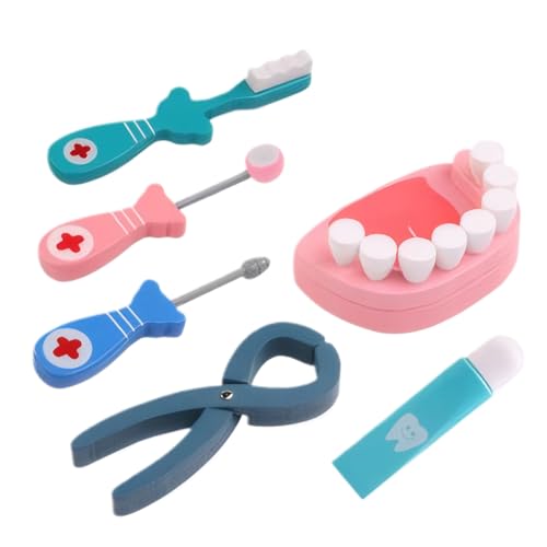 6PCS Kids Dentist Play -Set, Holzkindarzt für Kinderspiele, frühe pädagogische Zahnarztspielzeug, Plastikarztkit für Kleinkinder, Geschenke, Kinder von Pineeseatile