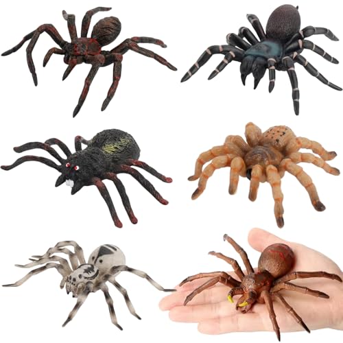 6pcs realistische Tierfiguren, gefälschte Spinnen -Tarantula -Spielzeugfigur -Aktionsmodelle, pädagogische Lernen realistische Spinne für Jungen und Mädchen, Halloween Streichprops -Partyzubehör, Fäl von Pineeseatile