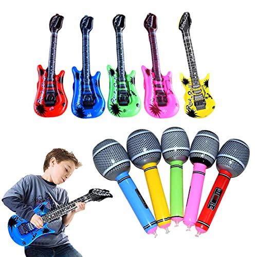 Aufblasbares Musikinstrument aufblasbare Gitarre aufblasbare Mikrofon Kinder aufblasbare Props Partydekoration 10pcs Zufällige Farbe von Pineeseatile