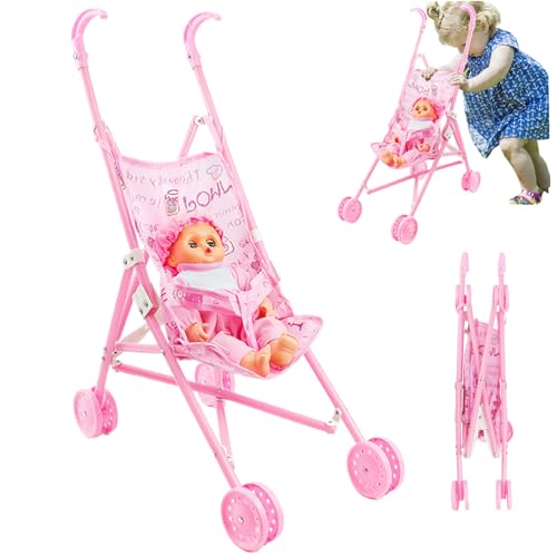 Babypuppenwagen, Babypuppenwagen Set, faltbar tragbar mit, niedlich von großen Augen und tragbaren Kleidung, Kutsche für Kleinkinder Mädchen Babypuppenwagen, Babypuppenwagen Set, faltbar tragbar mit, niedlich von großen Augen und tragbaren Kleidung, Kutsche für Kleinkinder Mädchen von Pineeseatile