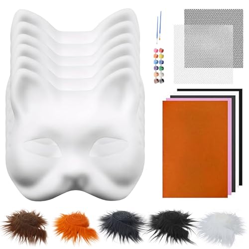 Das Therian Mask Kit enthält 6 DIY leere Katzenmaske mit 5 Kunstfell, 4 Augennetzblatt, 5 Filzstoff, 12-Farben-Farben und 2 Pinsel für Halloween Masquerade Cosplay Party Das Therian Mask Kit enthält 6 DIY leere Katzenmaske mit 5 Kunstfell, 4 Augennetzblatt, 5 Filzstoff, 12-Farben-Farben und 2 Pinsel für Halloween Masquerade Cosplay Party von Pineeseatile