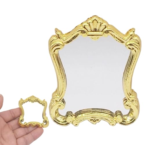 Dollhouse Mirror 2.13x2.60x0.24 1/12 Skala Miniatur Wandspiegel Dekorative Puppenhausmöbel Wandspiegel Puppenhaus Miniaturen für Dollhouse Dekoration, Gold, 1: 12 -Skala -Puppenhauszubehör Accessoire von Pineeseatile