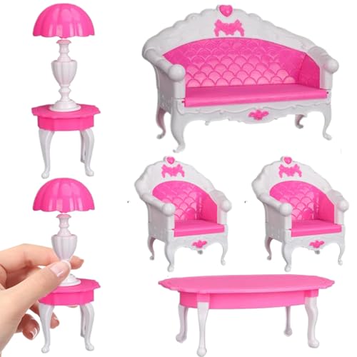 Dollhouse Möbel Set 6PCS/Set Plastik Miniaturpuppenhaus Couch Klassiker niedliche Miniaturmöbel DIY Accessoires für Wohnzimmer Schlafzimmer, Set von Pineeseatile