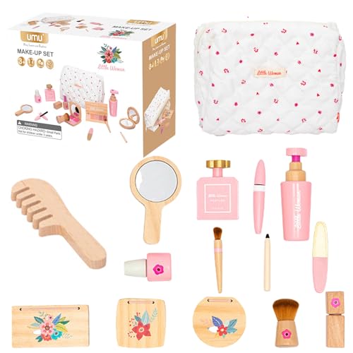 Holz Make -up -Spielzeugset umfassende frühe pädagogische gefälschte Make -up -fantasievolle interaktive Make -up -Make -up süßes Make -up -Spielzeug mit Baumwoll -Make -up -Tasche, Geschenke für Mäd von Pineeseatile