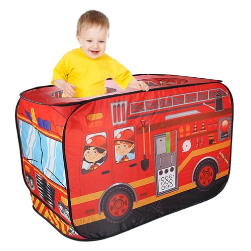 Kinderpop-up-Zelt 44.1x27.6x29.5 faltbares Autozelt atmungsaktives Spiel mit Rolling Door & Skylight Non Schrumpfverblutungsstörungen für das Spielen, Fire Fighting Truck von Pineeseatile