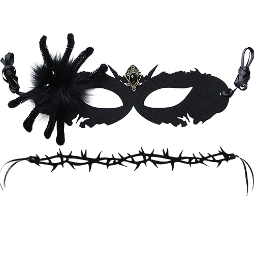 Kostümmaske Halloween -Maske Schwarze Maskerade Maske für Frauen mit einer Samt Halskette Spinnen Halbgesicht Kostüm Maske Kostüme Kleider Augenmaske Schleier für Weihnachten Halloween Cosp von Pineeseatile