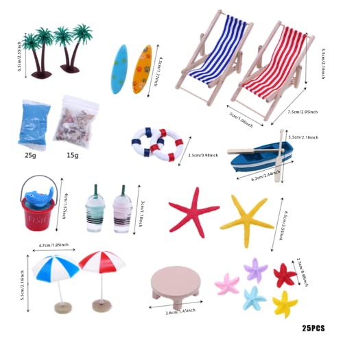 Miniature Beach Accessoires Dollhouse Dekoration Miniatur Beach Accessoires Mini Regenschirme Palm Stuhl Spielzeug Sommer Ozeankuchen Topper 25pcs von Pineeseatile