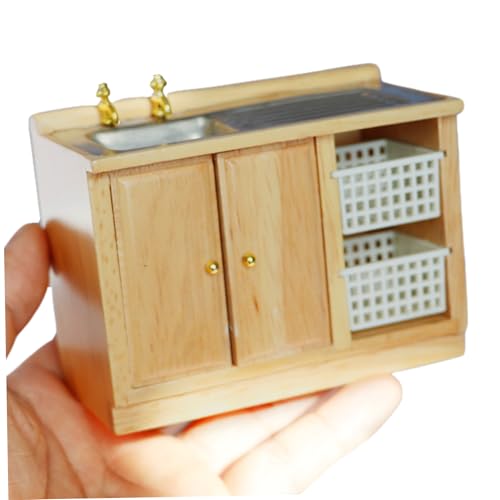 Miniaturmöbel, Puppenhausmöbel, 1/12 Holzpuppenhaus Badezimmerset, Dollhouse Waschbecken mit Schrank, realistische Miniaturmöbel DIY Dollhouse Accessoires von Pineeseatile