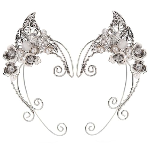 Ohrmanschetten Nicht Piercing Elf Ohrmanschetten 1 Paar Exquisite Clip-on-Metallohr-Ohr-Ohrmanschetten Nicht Piercing mit kristall dekorativen Ohrmanschetten für Cosplay, Kostüm, Halloween von Pineeseatile