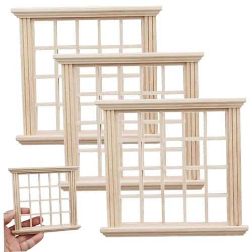 Pineeseatile 1 12 Skala Dollhouse Möbel, 3pcs Holzpuppenhausfenster, 5,6x0,6 x 5,1 Zoll DIY Miniaturmöbel für Puppen -Schlafzimmer -Zubehör, Miniaturmöbel von Pineeseatile