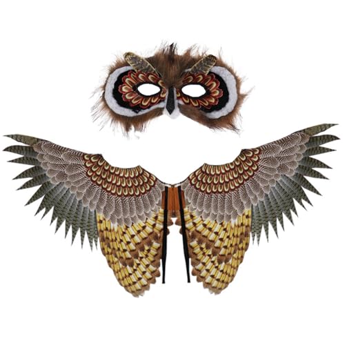 Pineeseatile 1 Set Bald Eagle Kostüm Owl Kostüm Kinder Halloween lebendiger Weißkopfseeadlerflügel mit Maske für Jungen Mädchen Einen Größe Fits für die meisten Anziehkostüme für Cosplay, Themenparty von Pineeseatile