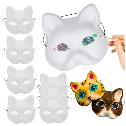 Pineeseatile 10 PCs Katzenmaske zum Malen von DIY Halb Cover Therian Maske mit Augennetz ＆ Elastic Band PVC Animal Fox für Halloween Cosplay Party Masquerade, Cat Therian von Pineeseatile