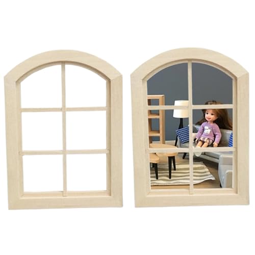 Pineeseatile Dollhouse Door, 2pcs Puppenhausfenster, Holz 1/12 Skala Dollhouse Möbel DIY Dollhouse Miniaturen Szene Unbemalt Fiary Fensterrahmenmodell für Puppenhauszubehör von Pineeseatile