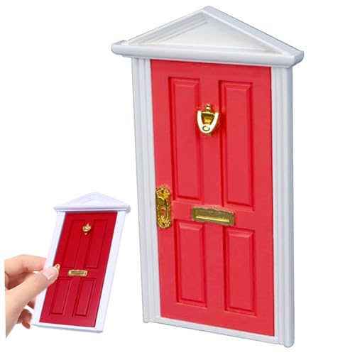 Pineeseatile Dollhouse Door Künstlicher 4x7 -Zoll -Holz Realistische Puppenhaustür mit Spitzen oberen rot von Pineeseatile