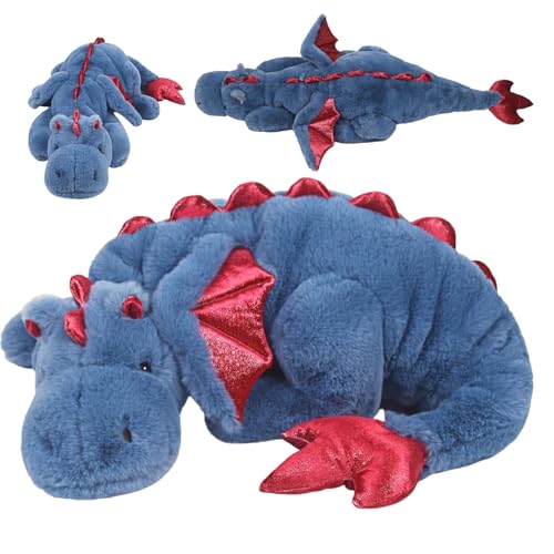 Pineeseatile Drachengefüllte Tier, 43 Zoll niedlichen Cartoon Plüsch mit Flügel, weiches bequemes Riesentier für Kinder Jungen Mädchen Schlafzimmer Dekoration, Blau, Drache von Pineeseatile