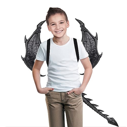 Pineeseatile Dragon Mask Kids Halloween Dragon Set Gesichtsabdeckungen Schwanz Cosplay Kostüm Foto Requisiten Schwarze 2pcs von Pineeseatile