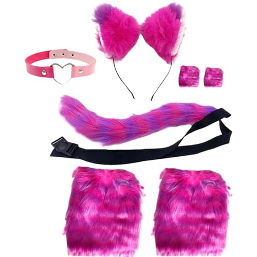 Pineeseatile Fox -Kostüm, Faux pelzig Kostüm -Set mit Fox -Ohren, Schwanz, Kragen und Fäustlingen, Vollfox -Kostüm -Set für Halloween -Cosplay -Kostümparty für Erwachsene, pelziges Kostüm von Pineeseatile