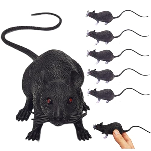 Pineeseatile Gefälschte Maus 6pcs 8 Zoll gefälschte Ratte Scary Realistic Maus mit Langen Schwanz mehrwichtlich PVC Plastik Ratte für Streichmaterial, Katzenspielzeug, Halloween-Dekorationen, falsche von Pineeseatile