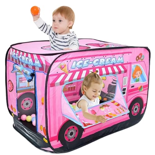 Pineeseatile Kinderpop-up-Zelt 44.1x27.6x29.5 faltbares Autozelt atmungsaktives Spiel mit Rolling Door & Skylight Non-Shrink Fade Resistant Kids for Play, Dessert Trolley von Pineeseatile