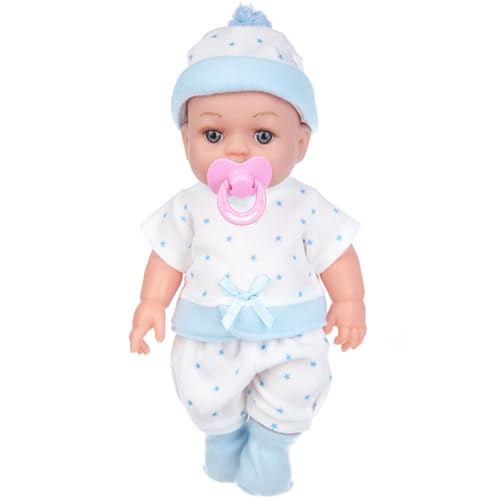 Pineeseatile Mini-Babypuppen, 12 süße Mini-Puppen mit einem Schnuller, offene Augen realistisches Neugeborenes, weicher Gummi-Silikon-Ganzkörper, Puppe mit Kleidung für Kinder, Blau von Pineeseatile