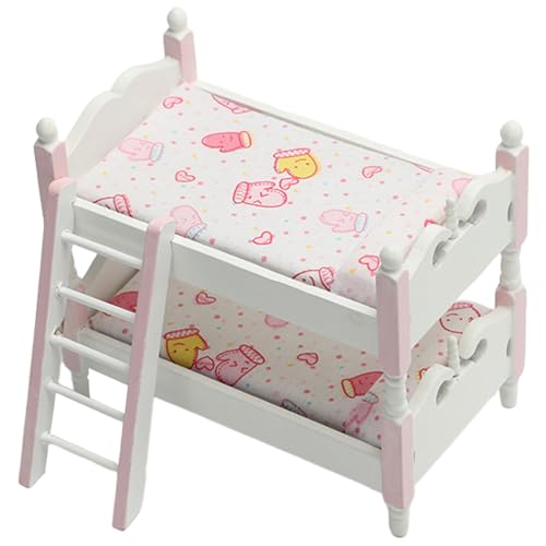 Pineeseatile Miniaturpuppenhausmöbel, 1:12 Hölzer Doll Bunk Bett mit Leiter, DIY Decor Doll House -Bett für Miniaturpuppenhauszubehör, Stil 1, Puppenhausbett von Pineeseatile