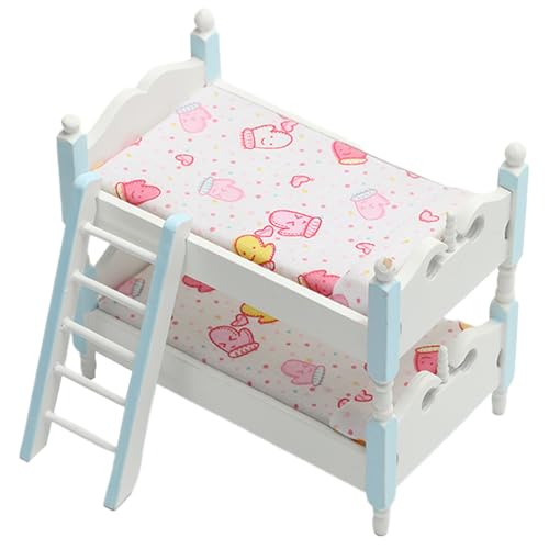 Pineeseatile Miniaturpuppenhausmöbel, 1:12 Hölzernpuppenbett mit Leiter, DIY Decor Doll House -Bett für Miniaturpuppenhauszubehör, Blau, Puppenhausbett von Pineeseatile