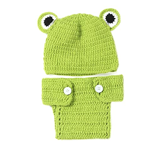 Pineeseatile Neugeborene Babyfotografie Requisiten Kostüm niedliche grüne Froschfoto Requisiten Outfits Häkelgestrickte Kostüm mit Hut, süße grüne Froschfoto -Requisiten von Pineeseatile