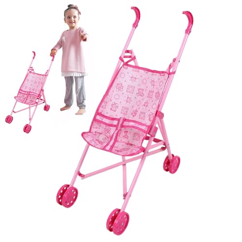 Pineeseatile Puppenwagen-Cartoon-Muster Babypuppenstärker Kinderwagen mit T-förmiger Sicherheitsgürtel & Push-Griff Abnehmbarer waschbarer Baby Kinderwagen für Mädchen, so tun Sie das Spiel, Style11 von Pineeseatile