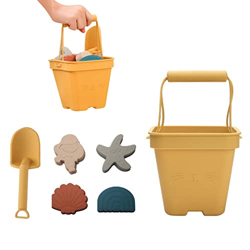 Pineeseatile Sandbox -Spielzeug Sandspielzeug Sandkastenform Eimer und Spaten Set Strandspielzeug für Kinder Kleinkinder Jungen Mädchen 6pcs Gelb von Pineeseatile