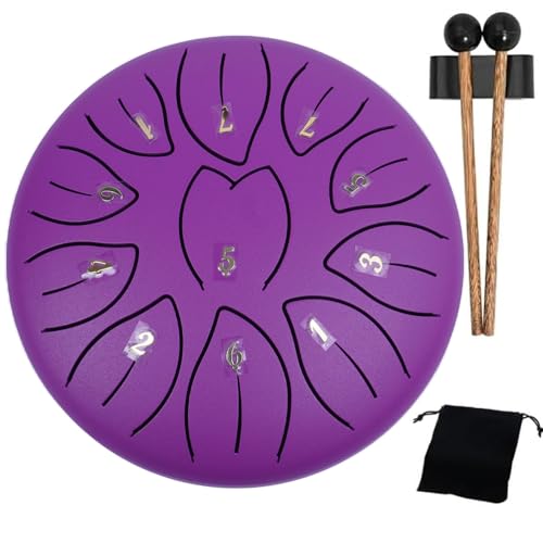 Pineeseatile Stahlzunge Drum Regentrommel 6 Zoll Stahltrommel 11 Noten Zungentrommel mit Drum Mallets ＆ Musikbuch genaue Intonation Regen Drum für Yoga, Meditation, vorgeburtliche Musikausbildung von Pineeseatile