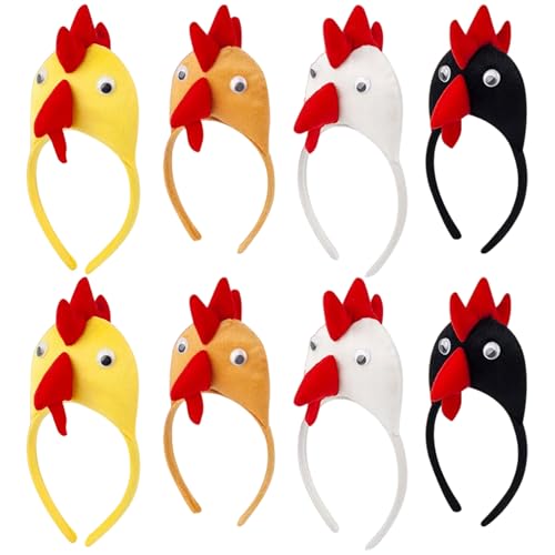 Pineeseatile Stirnband, Tierstirnbänder, 8pcs niedliches Plüsch -Hühnchen -Stirnband, elastisches Cosplay lustige Stirnbänder für Erwachsene Kinder Haarzubehör Foto Requisiten von Pineeseatile