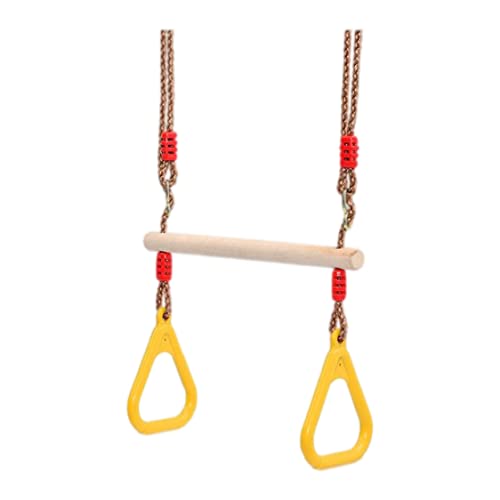 Pineeseatile Trapezschwungstange Holz hängende Hoop Gymnastic Swing Ringe mit verstellbaren Gurten gelbe Holzschwungstange von Pineeseatile