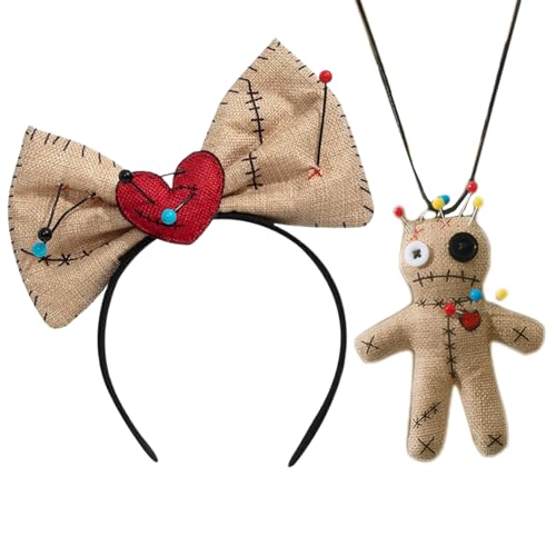 Pineeseatile Voodoo -Kostüm 2PCS/Set Voodoo Kostüm, Halloween Accessoires umfasst Bögen Stirnband und Puppenkette gruseliges Voodoo -Kostüm für Frauen Cosplay Halloween Dekorationen von Pineeseatile