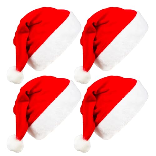 Pineeseatile Weihnachtshüte Weihnachtsmützen für Erwachsene 4pcs Plüsch Weihnachtsfeier Hüte Rot -Weiß -Weihnachtshüte für Weihnachten Kostüm Accessoires Xmas Party Gefälligkeiten von Pineeseatile