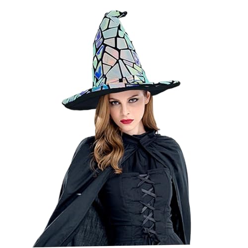 Pineeseatile Wizard Hut Halloween Hexenhut, Cyber ​​Punk -Stil Wizard Hut mit farbenfrohen Pailletten, atmungsaktiv von Pineeseatile