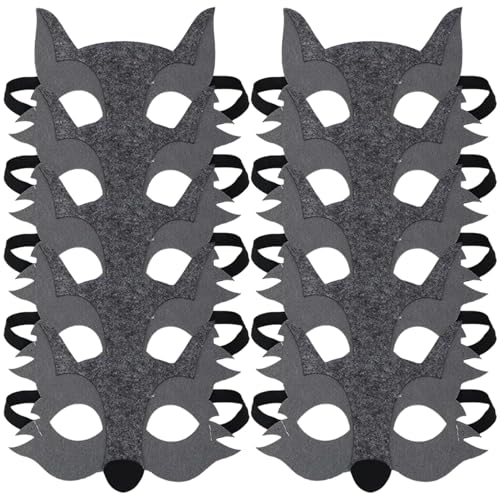 Pineeseatile Wolf Maske, 10pcs empfunden halb Gesichtsmaske, süßes Tiergesicht, Cosplay -Tiermasken für Kinder Dress -up -Party -Gefälligkeiten, halb von Pineeseatile